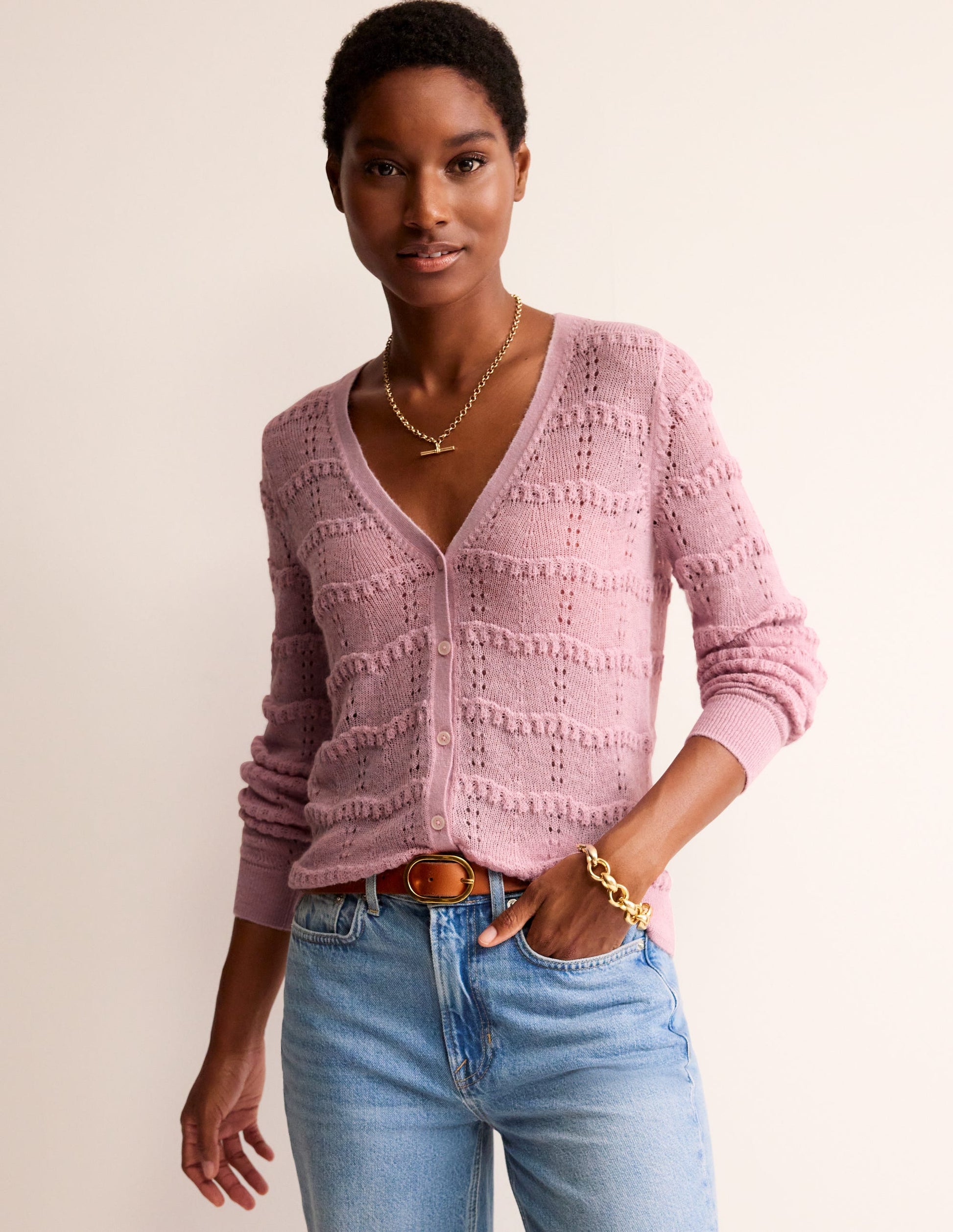 Fluffy Pointelle Cardigan-Spring Blossom Pink-4