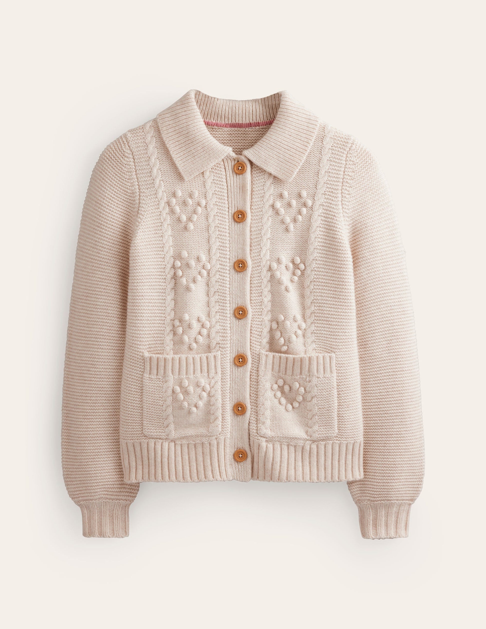 Chunky Bobble Heart Cardigan-Ecru Marl-5