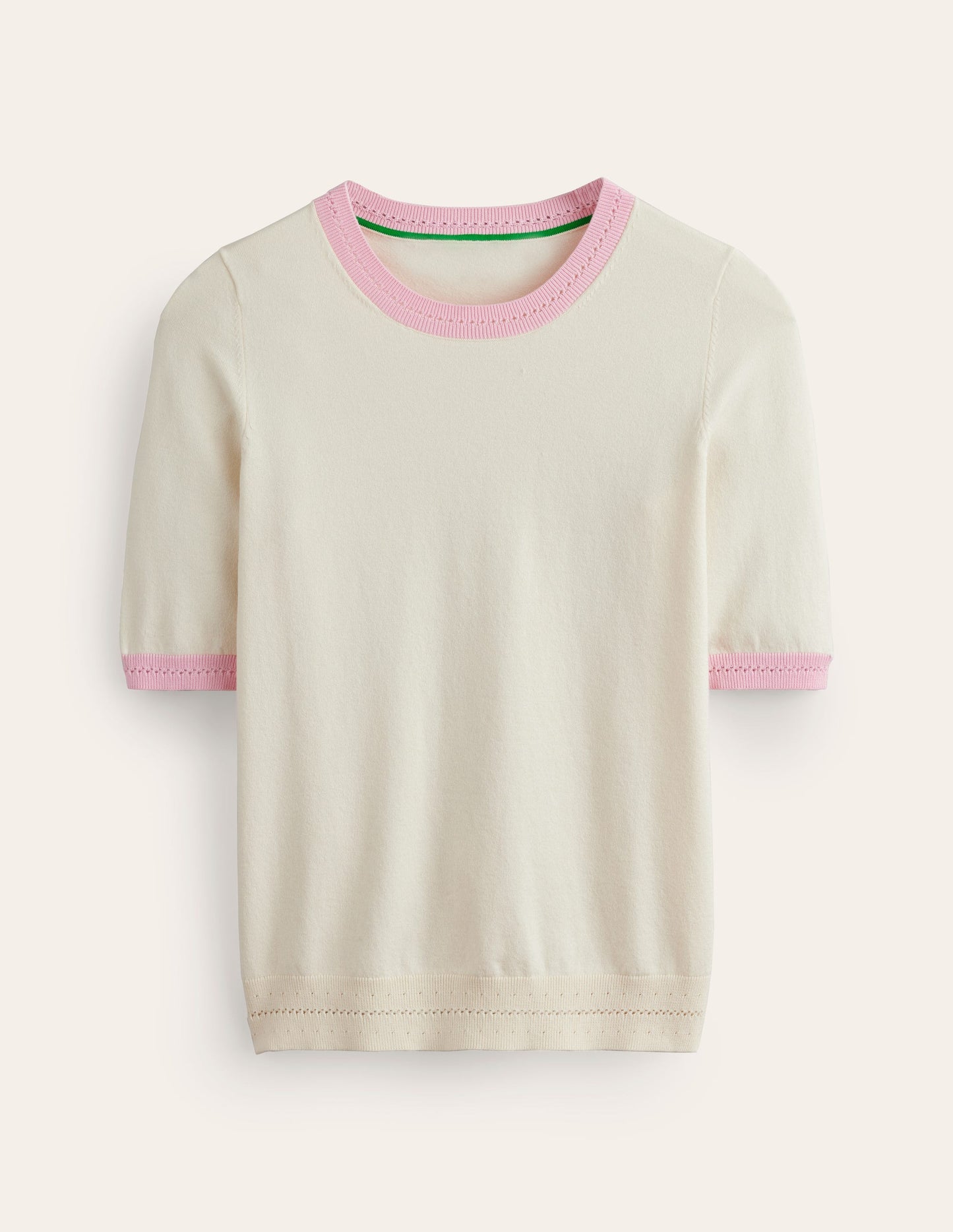 Catriona Cotton Crew T-Shirt-Warm Ivory/Spring Blossom Pink