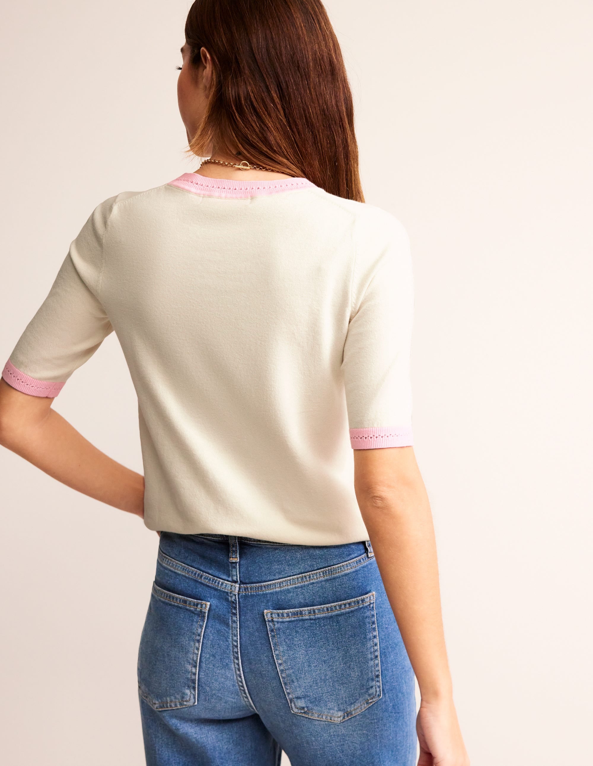 Catriona Cotton Crew T-Shirt-Warm Ivory/Spring Blossom Pink - Image 3