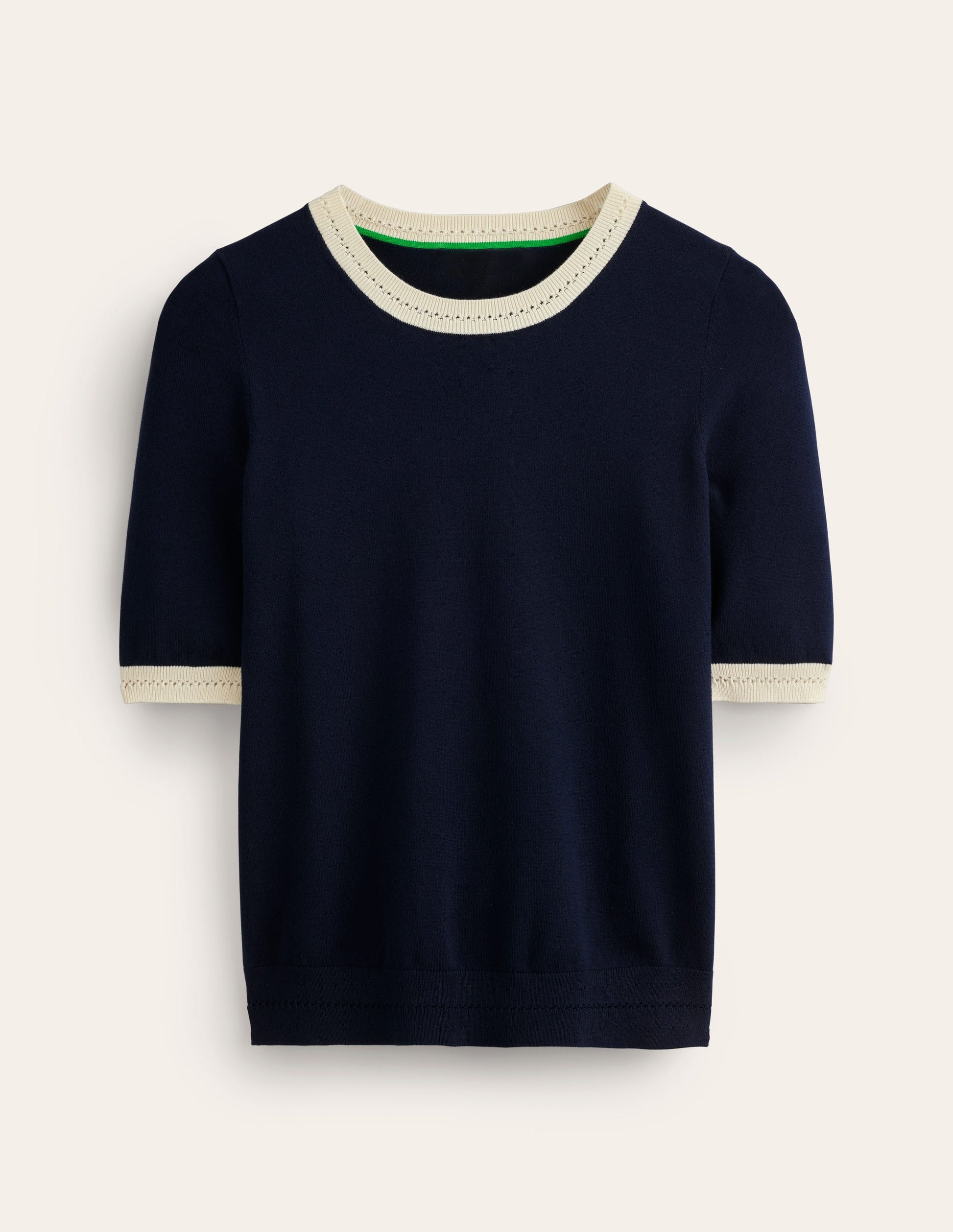 Catriona Cotton Crew T-Shirt-Navy/ Warm Ivory-5