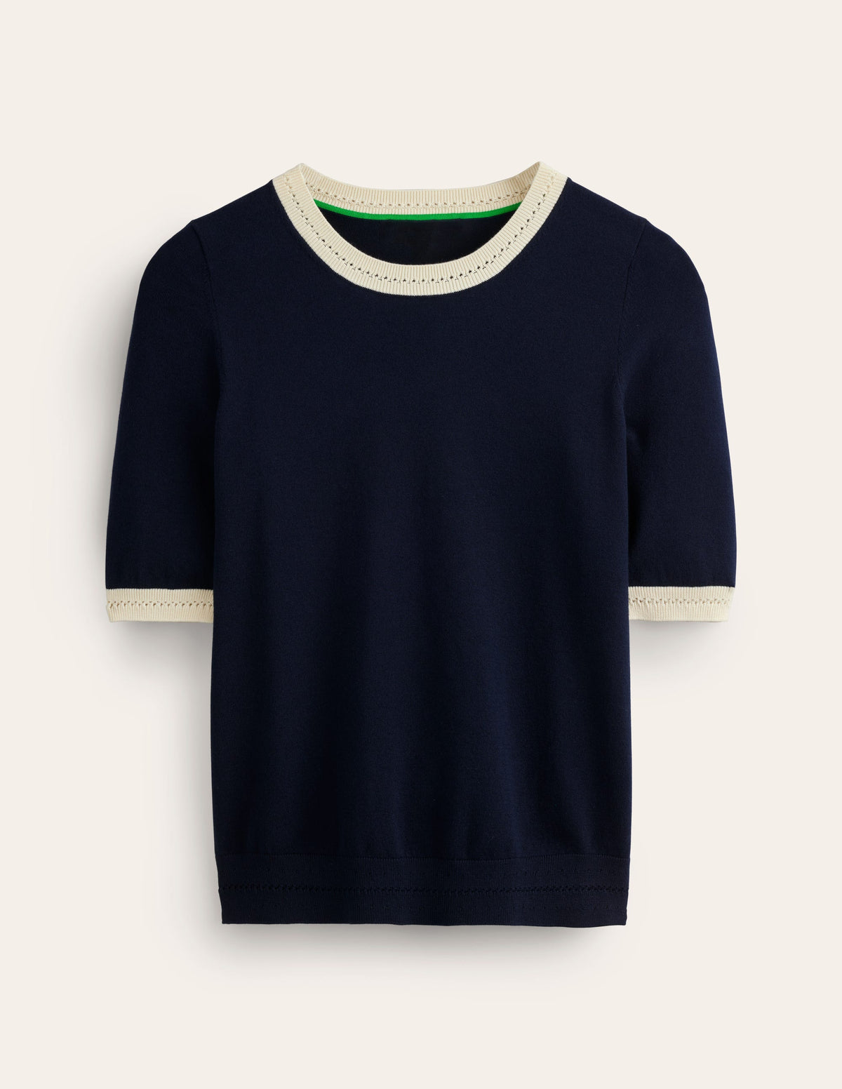 Catriona Cotton Crew T-Shirt-Navy/ Warm Ivory - Image 5