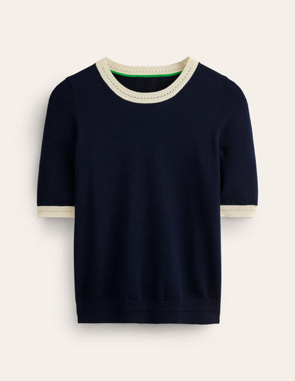 Catriona Cotton Crew T-Shirt-Navy/ Warm Ivory-5