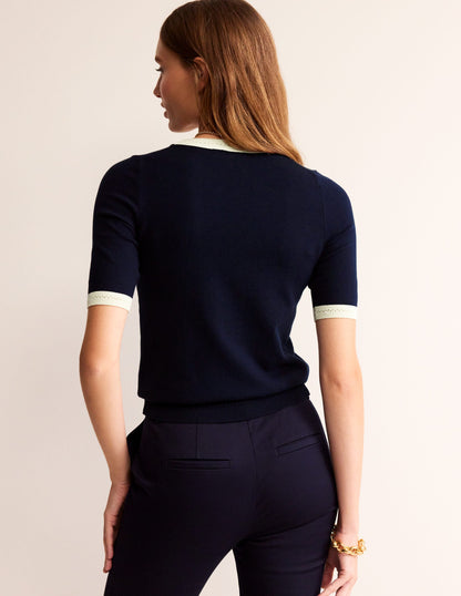 Catriona Cotton Crew T-Shirt-Navy/ Warm Ivory-3