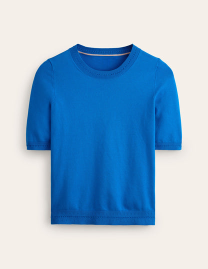 Catriona Cotton Crew T-Shirt-Bright Cyan Blue-5
