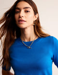 Catriona Cotton Crew T-Shirt-Bright Cyan Blue