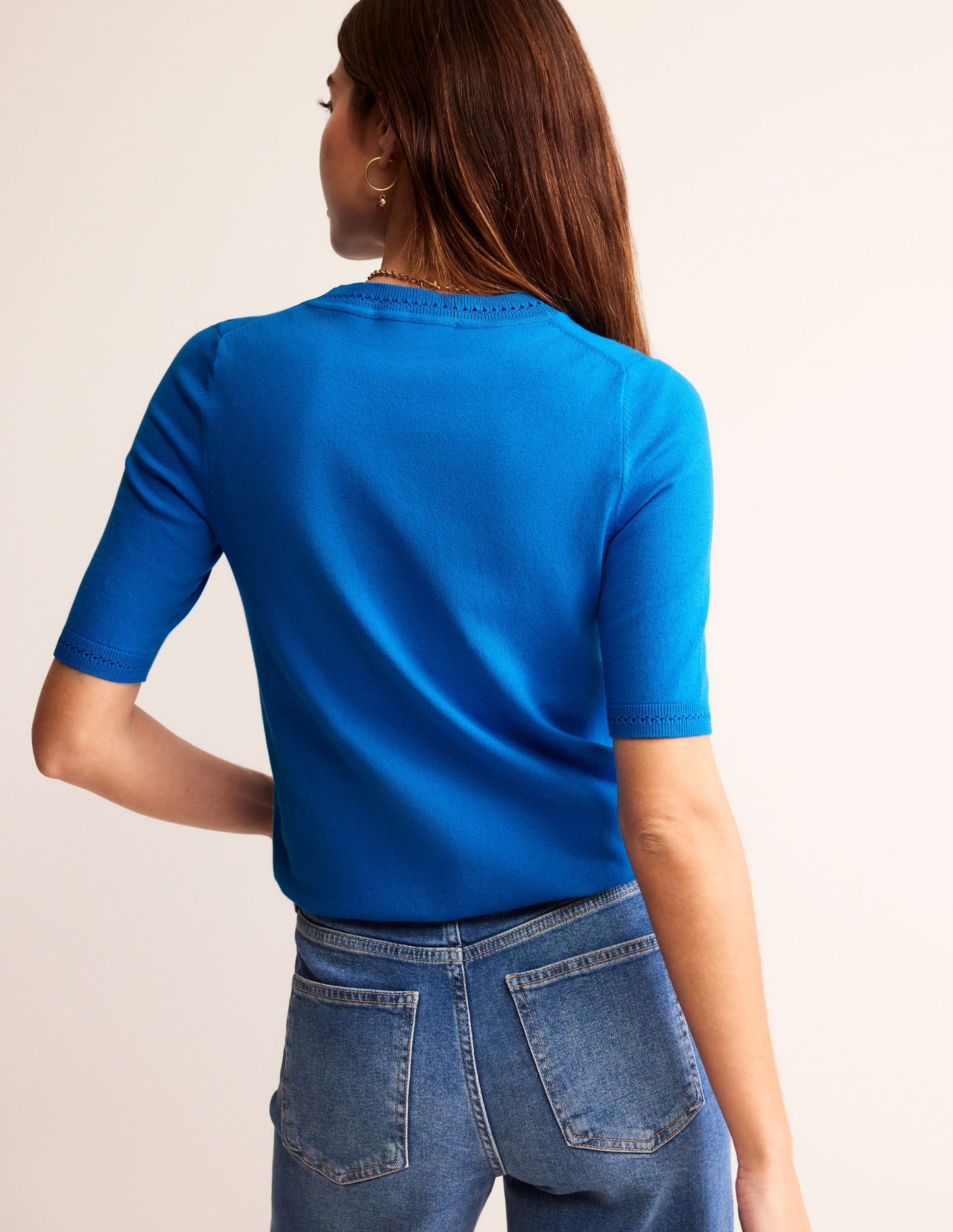 Catriona Cotton Crew T-Shirt-Bright Cyan Blue