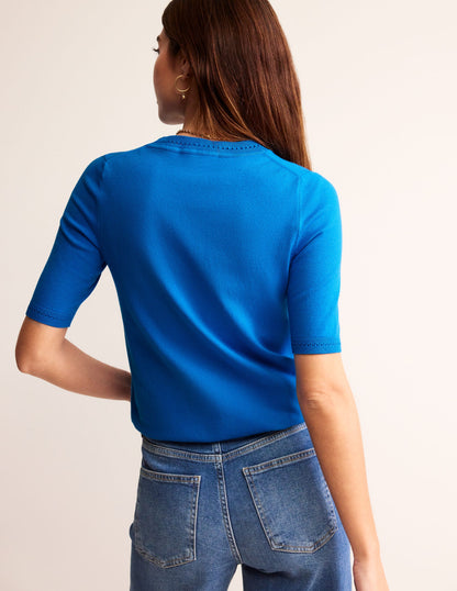 Catriona Cotton Crew T-Shirt-Bright Cyan Blue-3