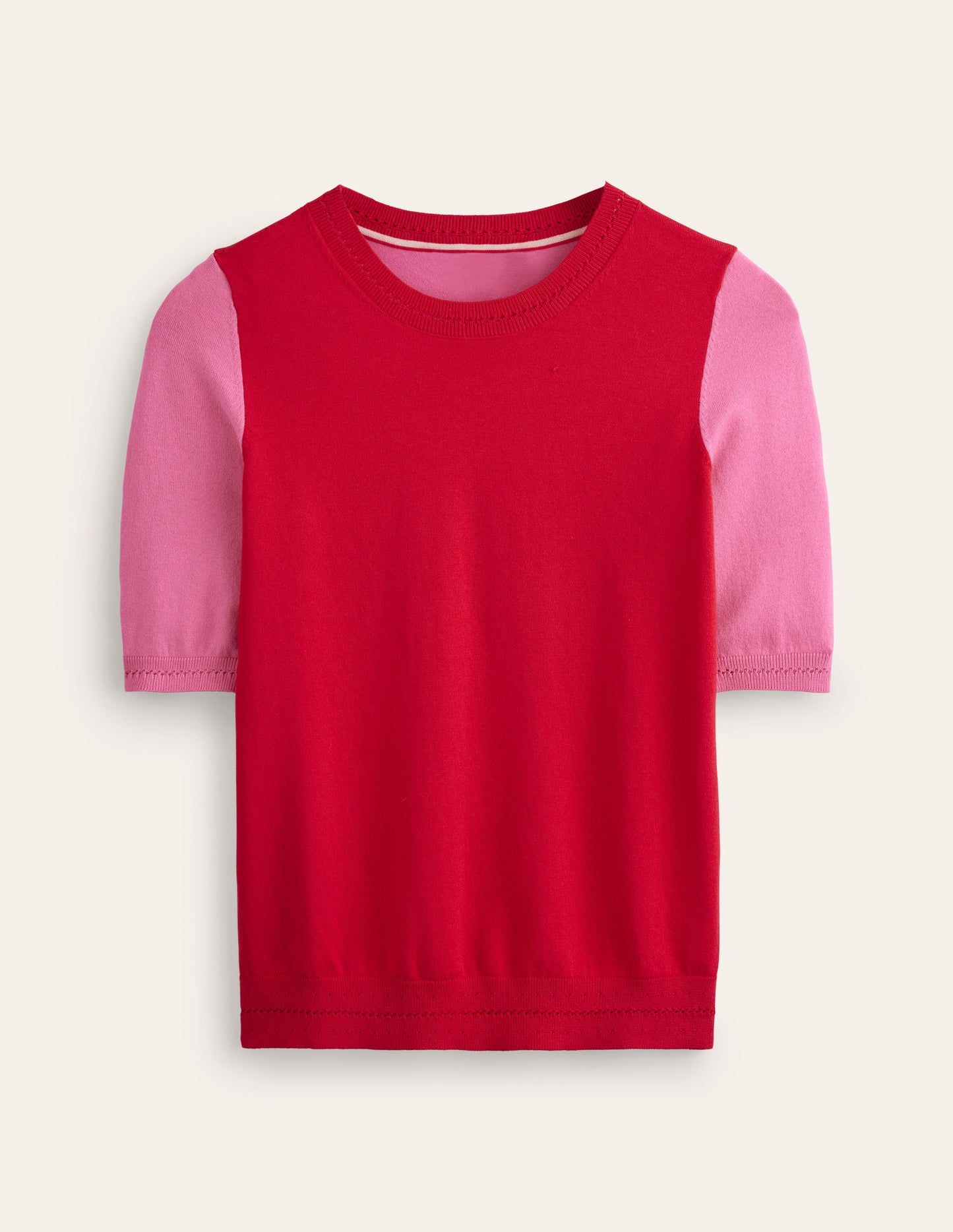 Catriona Cotton Crew T-Shirt-Post Box Red/ Party Pink