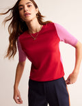 Catriona Cotton Crew T-Shirt-Post Box Red/ Party Pink