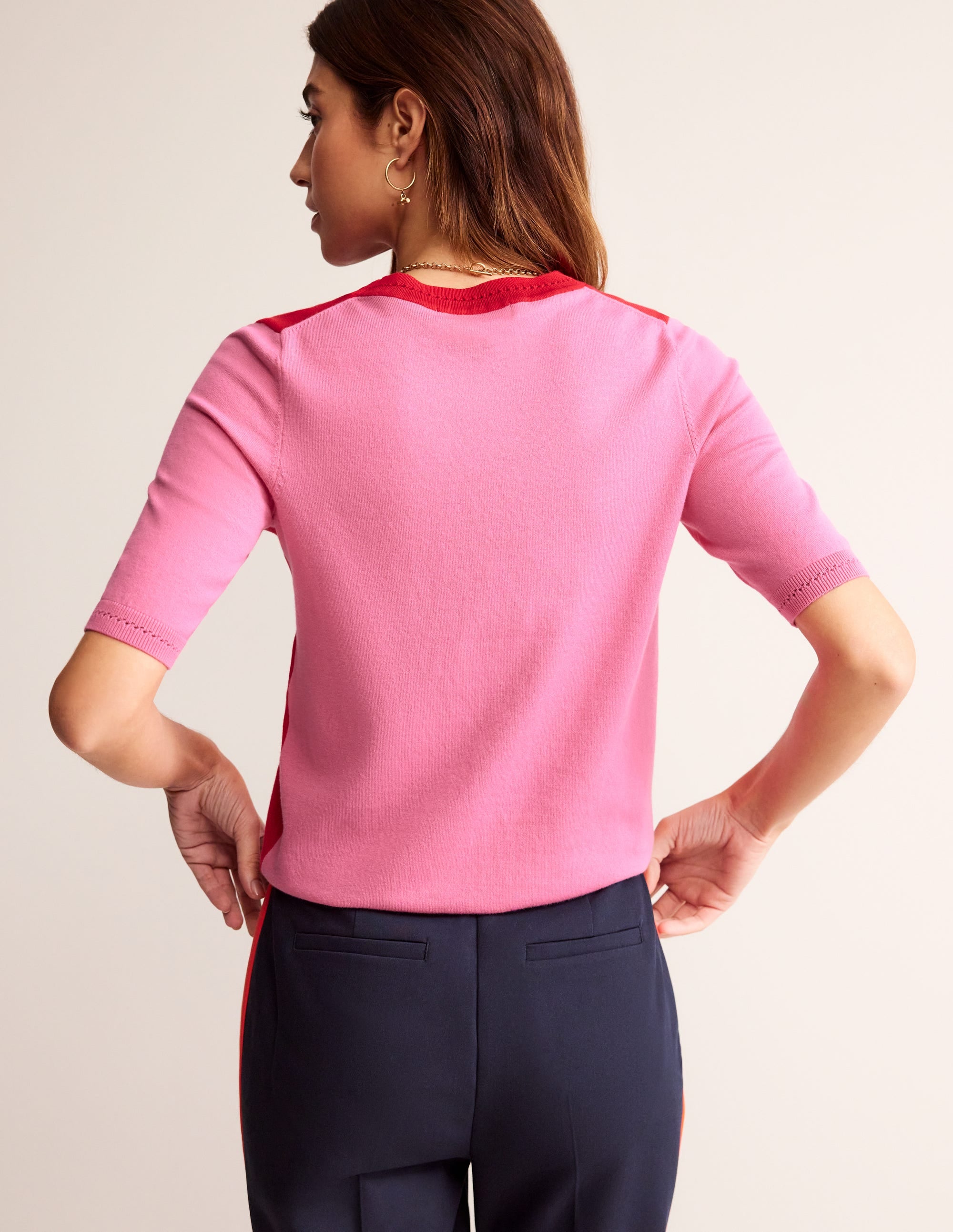 Catriona Cotton Crew T-Shirt-Post Box Red/ Party Pink - Image 3