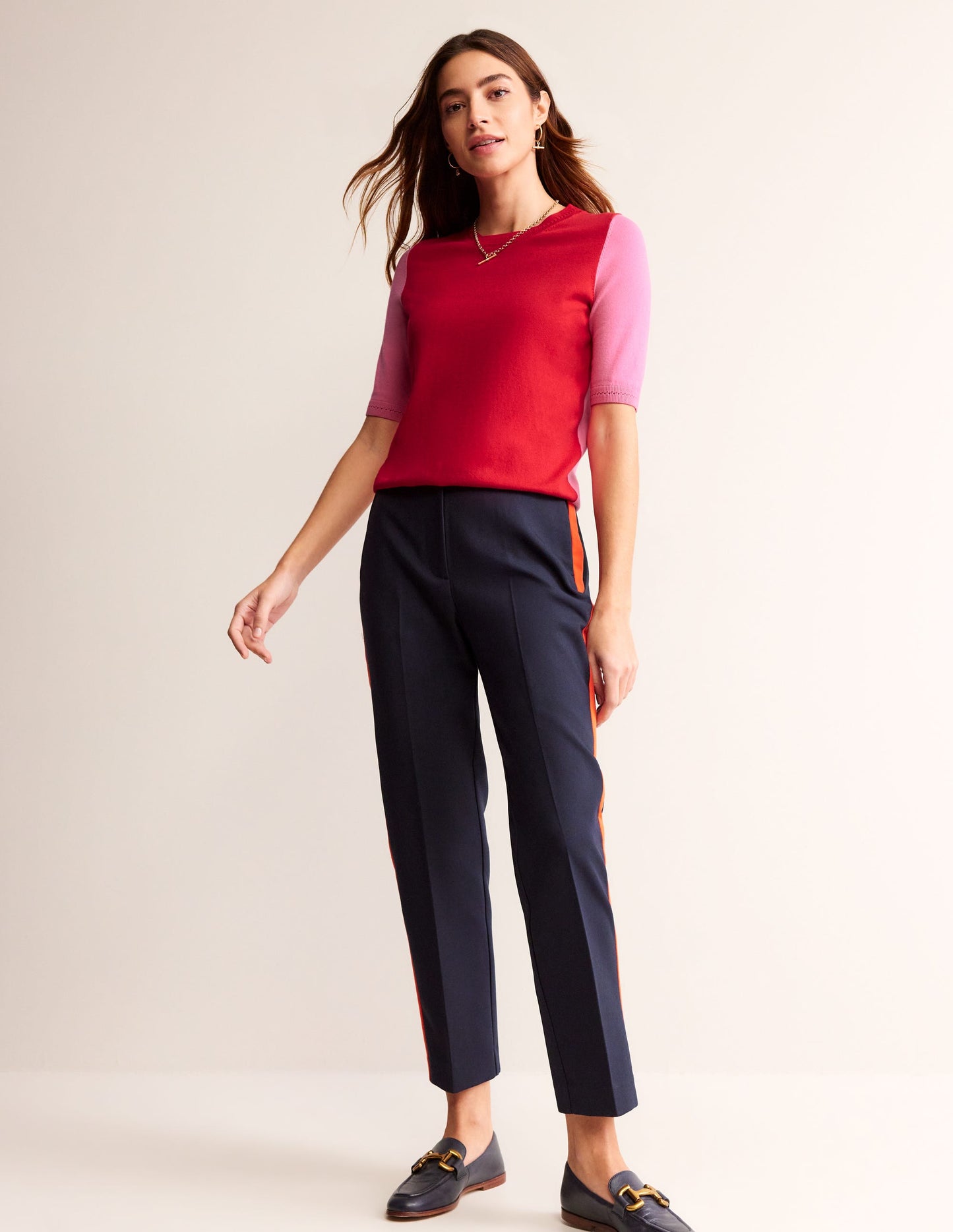 Catriona Cotton Crew T-Shirt-Post Box Red/ Party Pink