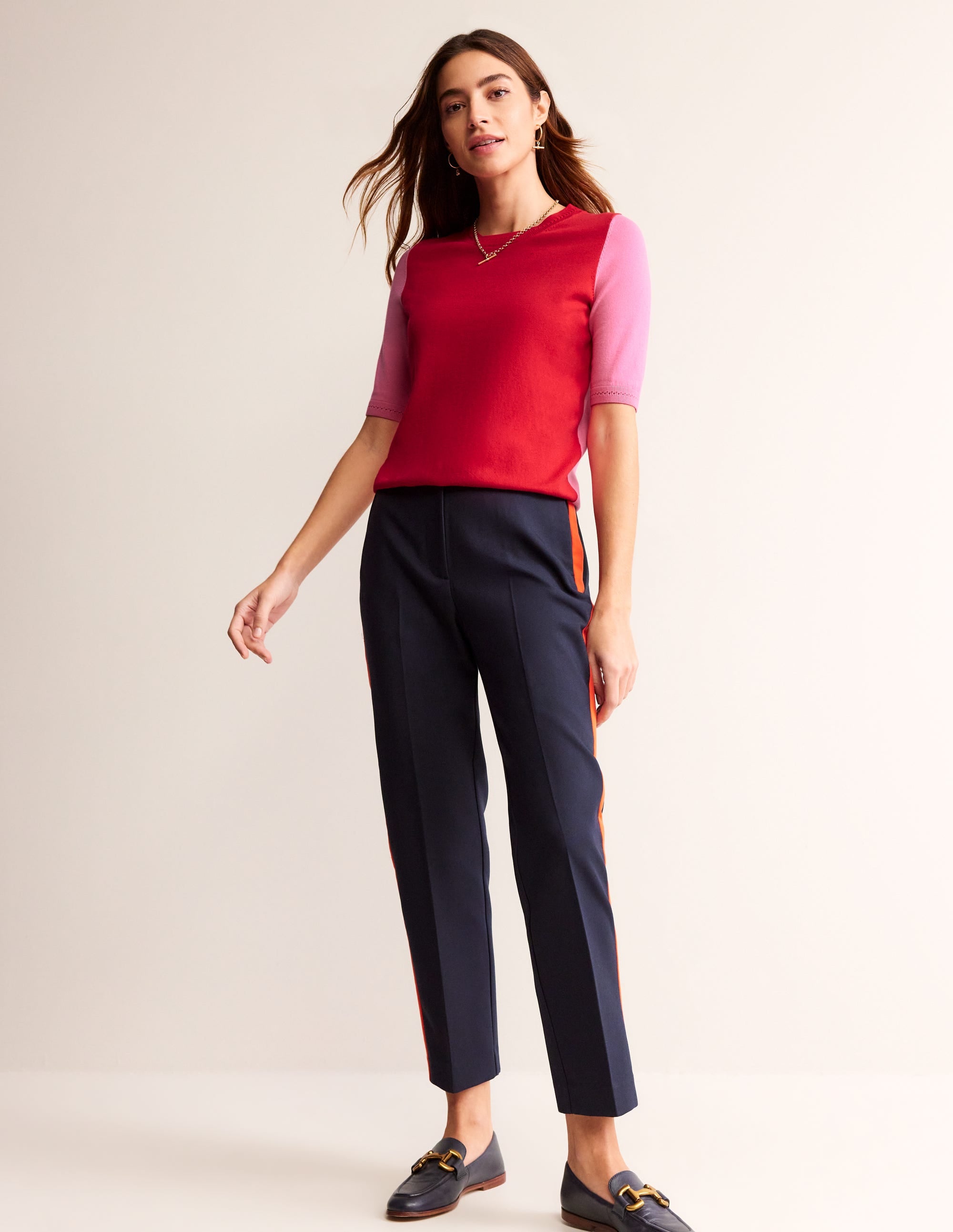 Catriona Cotton Crew T-Shirt-Post Box Red/ Party Pink - Image 5