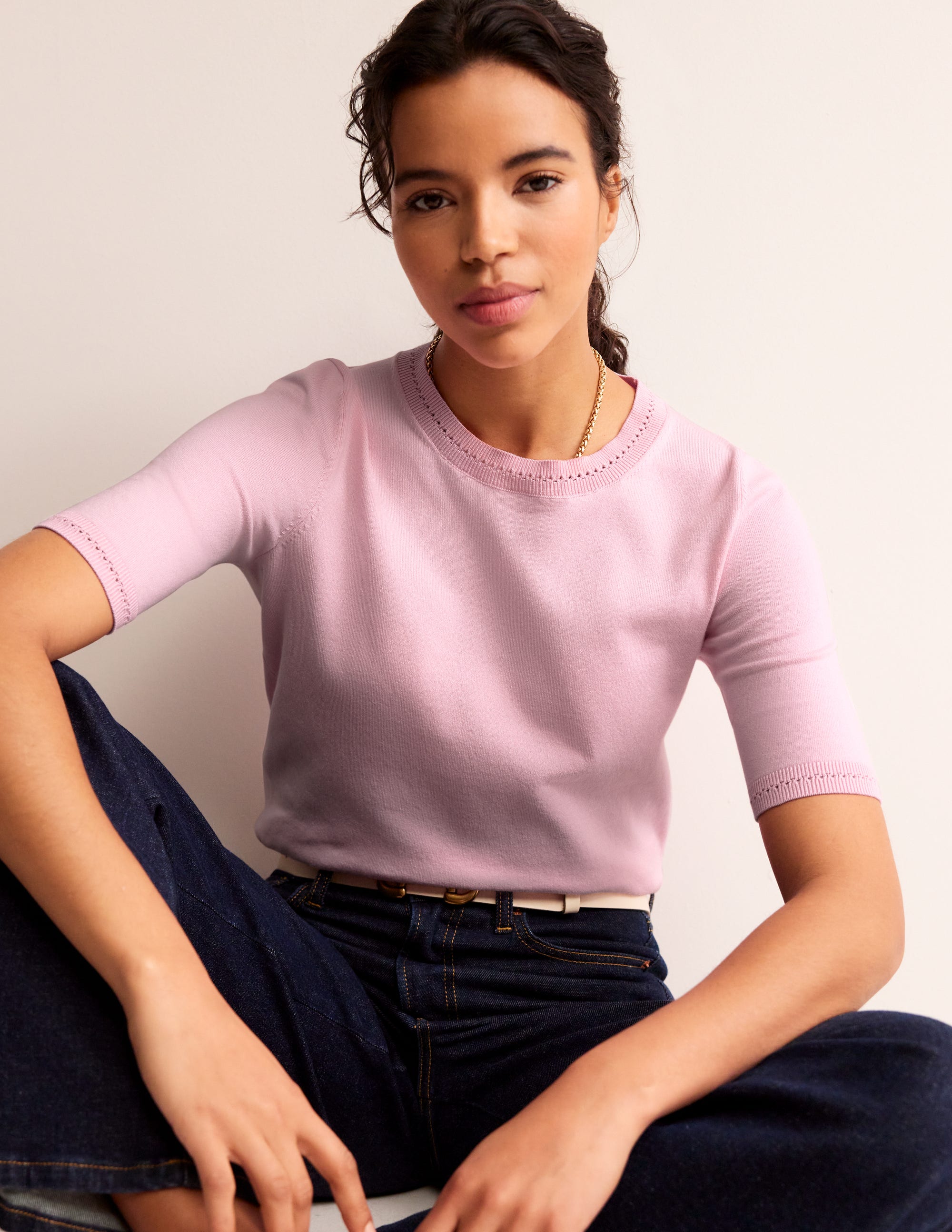 Catriona Cotton Crew T-Shirt-Spring Blossom Pink - Image 1