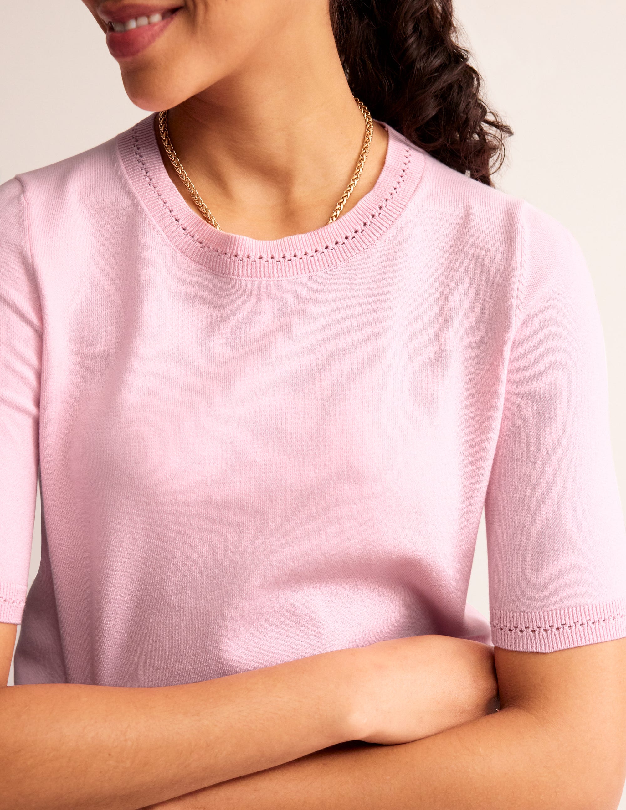 Catriona Cotton Crew T-Shirt-Spring Blossom Pink - Image 2