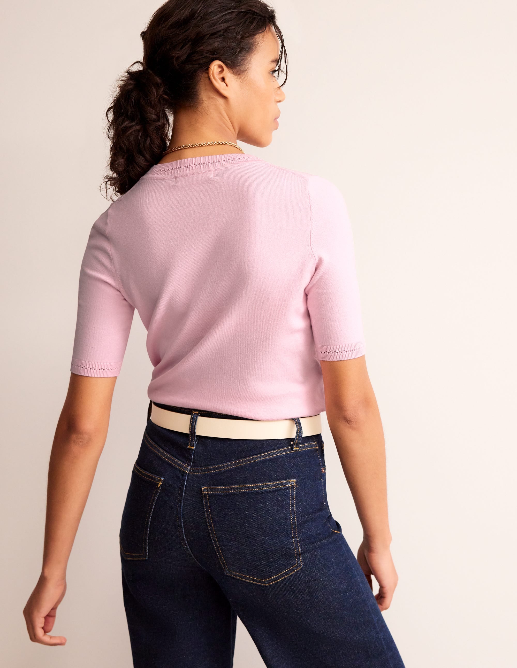Catriona Cotton Crew T-Shirt-Spring Blossom Pink - Image 3