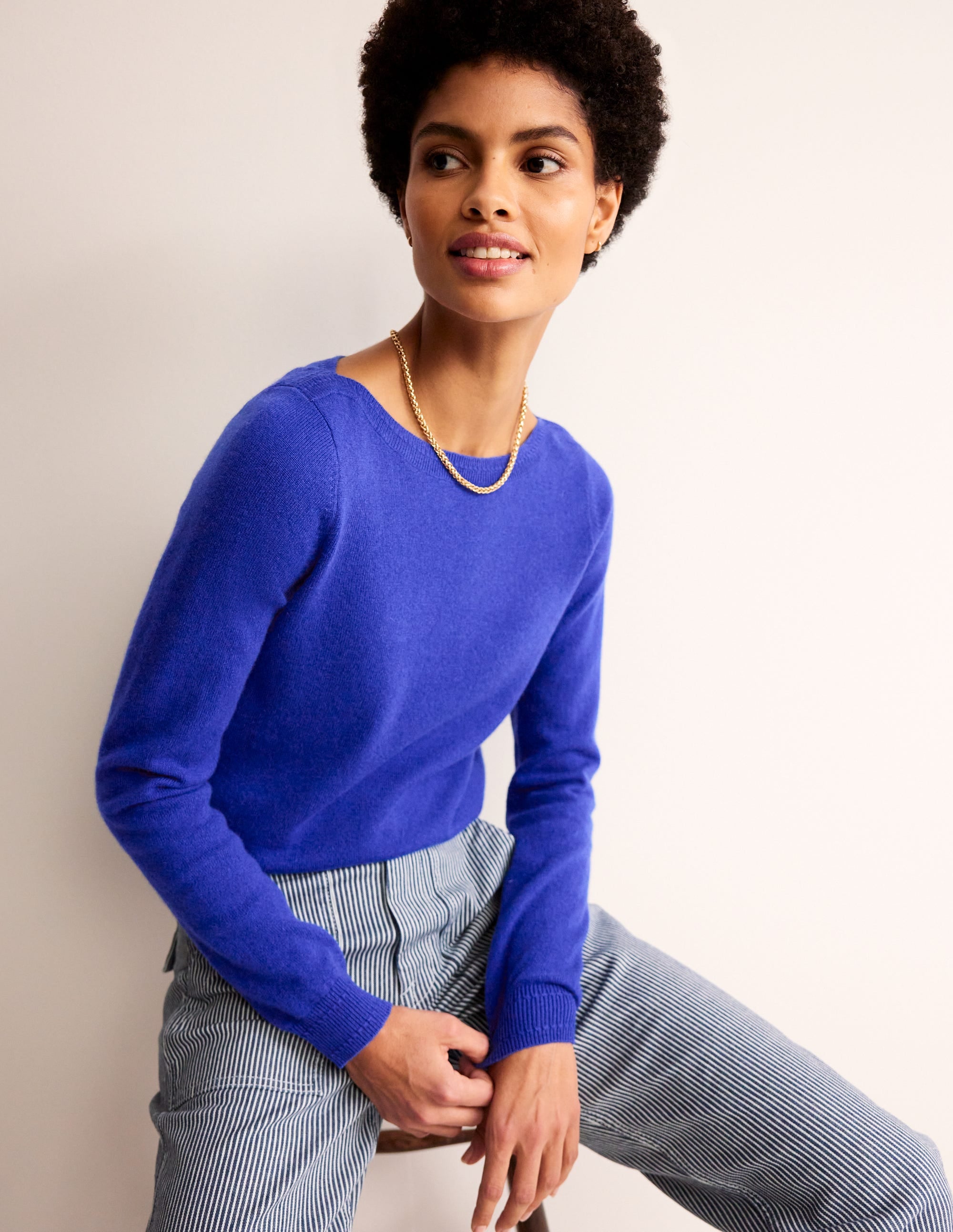 Eva Cashmere Boat Neck Jumper-Bright Blue - Image 1