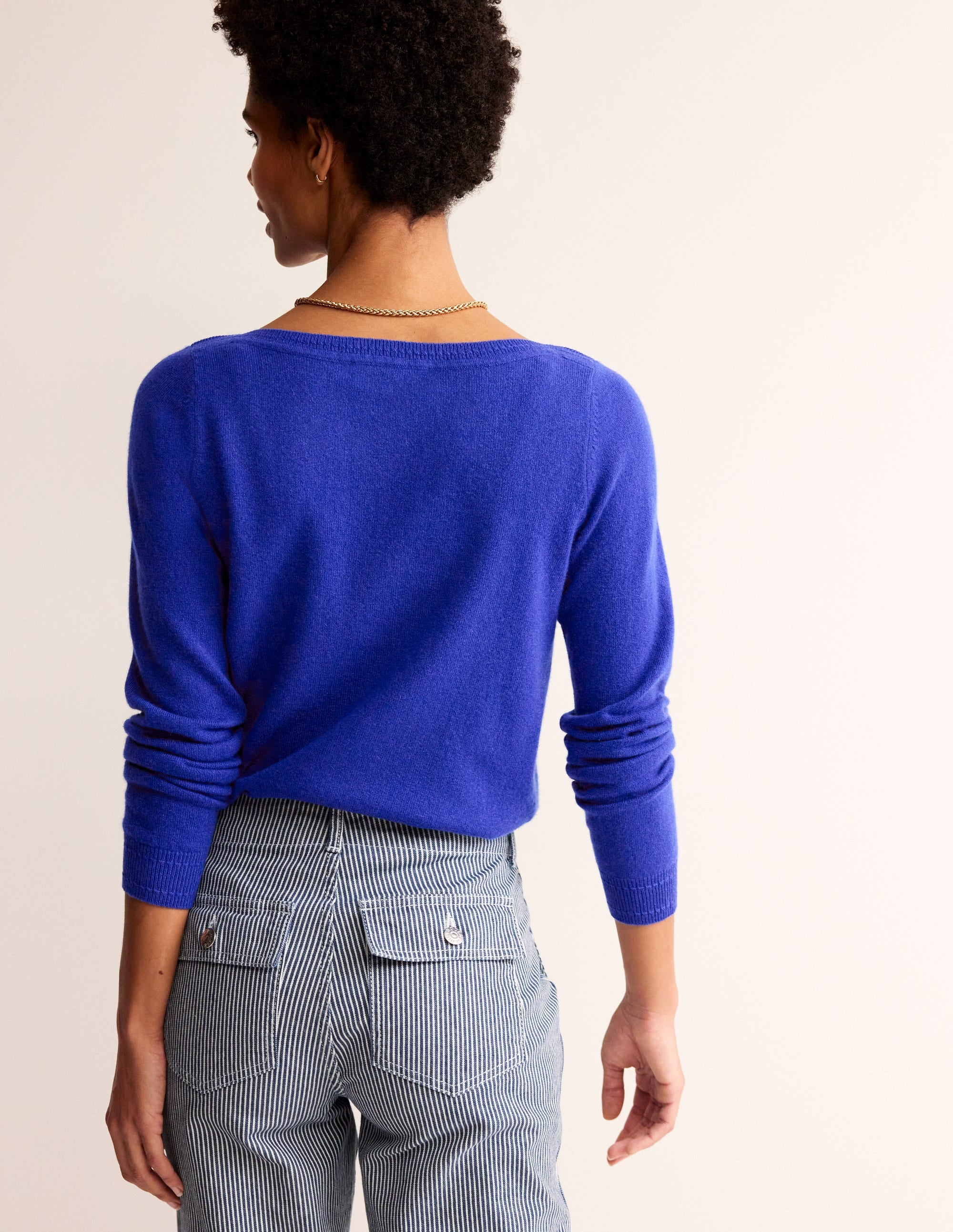 Eva Cashmere Boat Neck Jumper-Bright Blue - Image 3