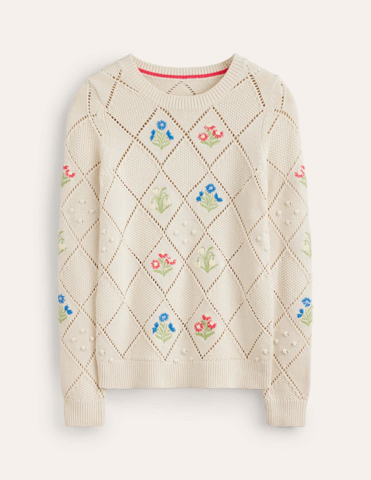 Cotton Embroidered Jumper-Warm Ivory