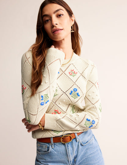 Cotton Embroidered Jumper-Warm Ivory-1
