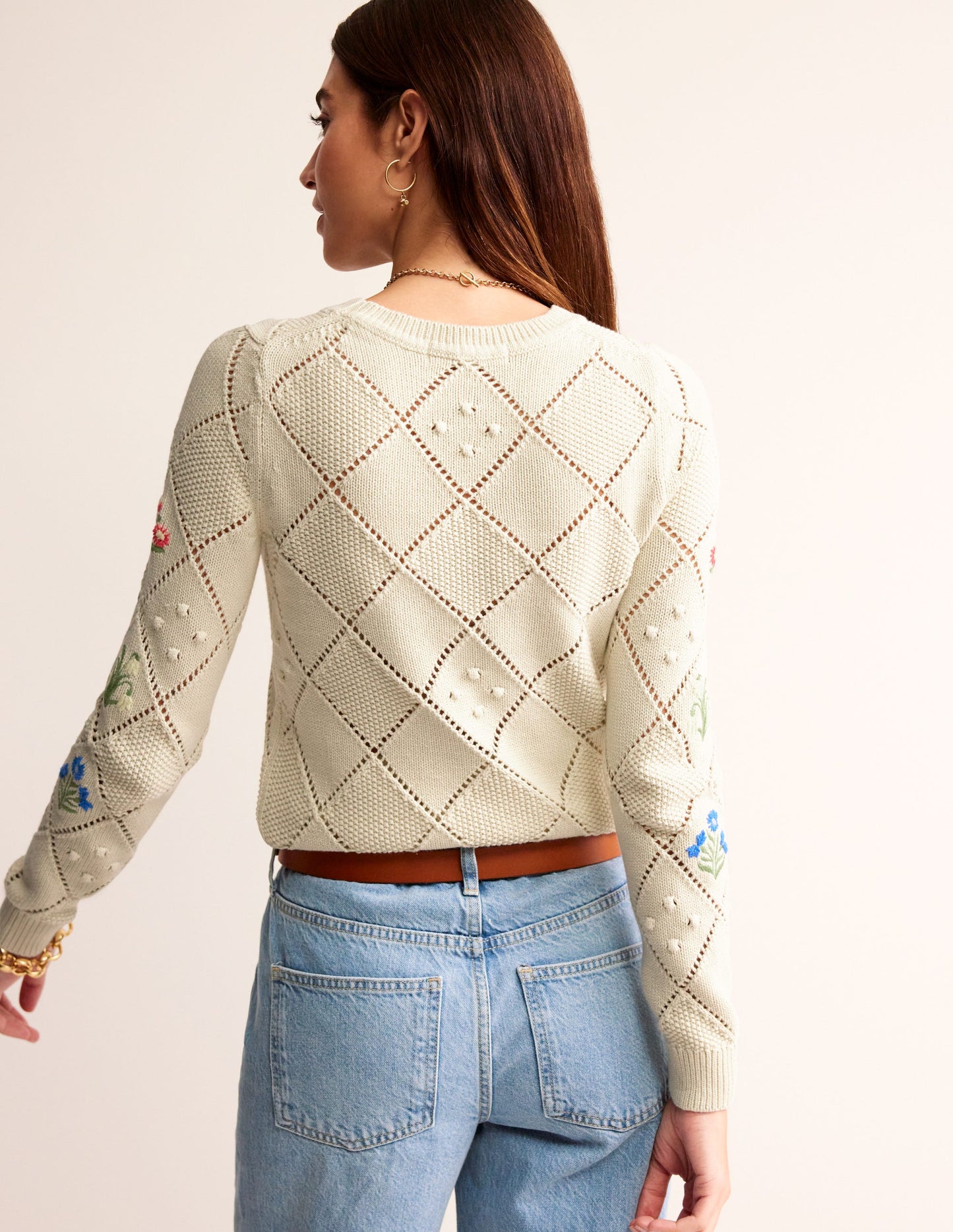 Cotton Embroidered Jumper-Warm Ivory
