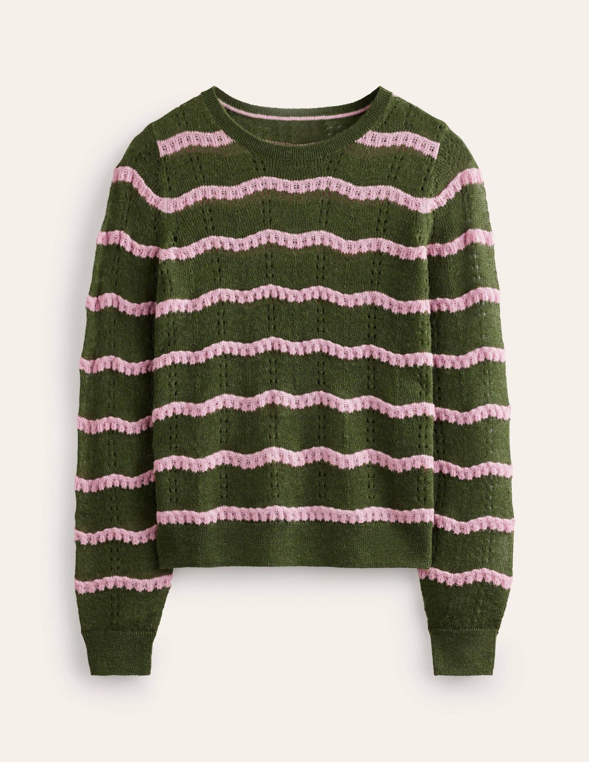 Fluffy Pointelle Stitch Jumper-Green, Spring Blossom Pink-5