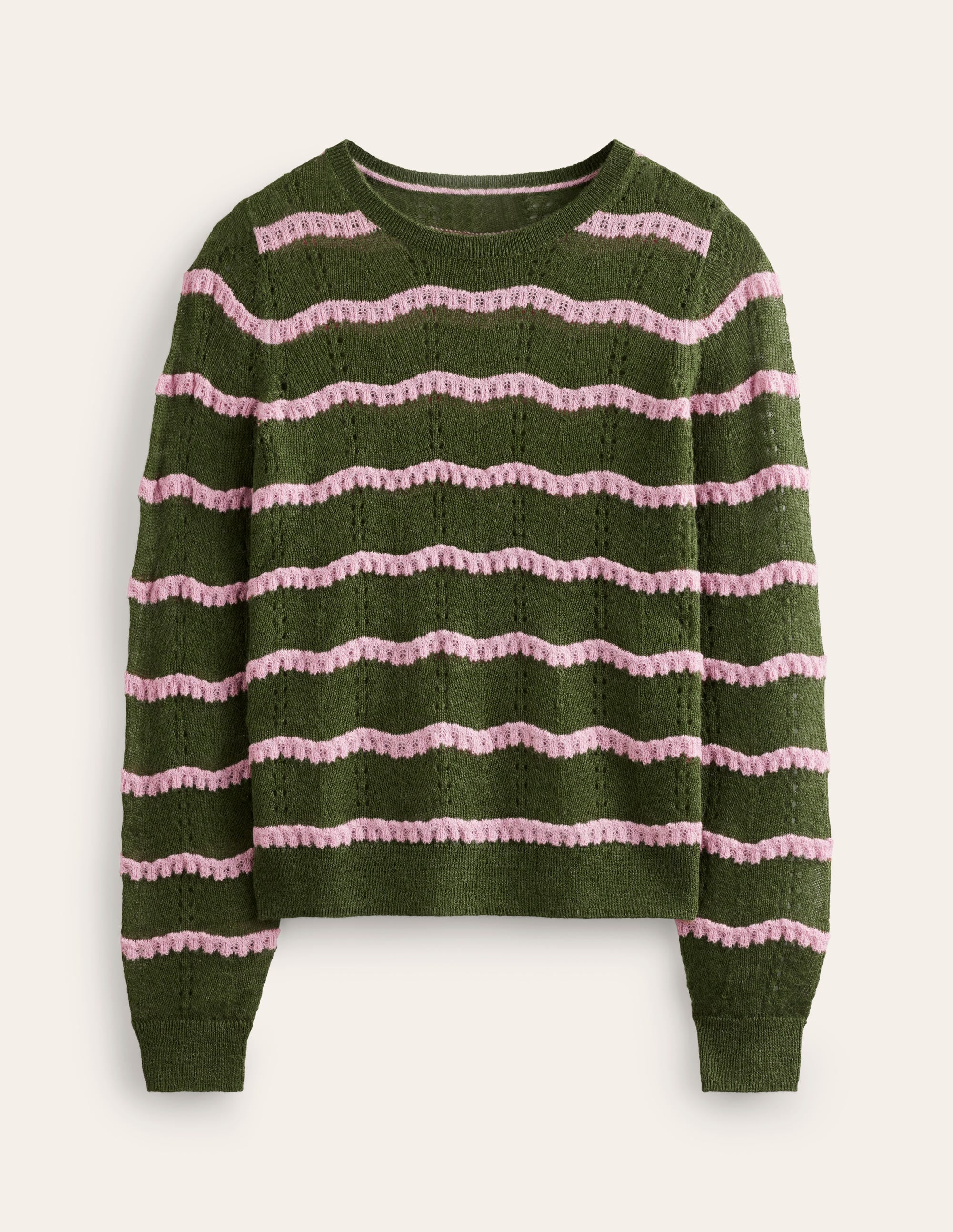 Fluffy Pointelle Stitch Jumper-Green, Spring Blossom Pink - Image 5