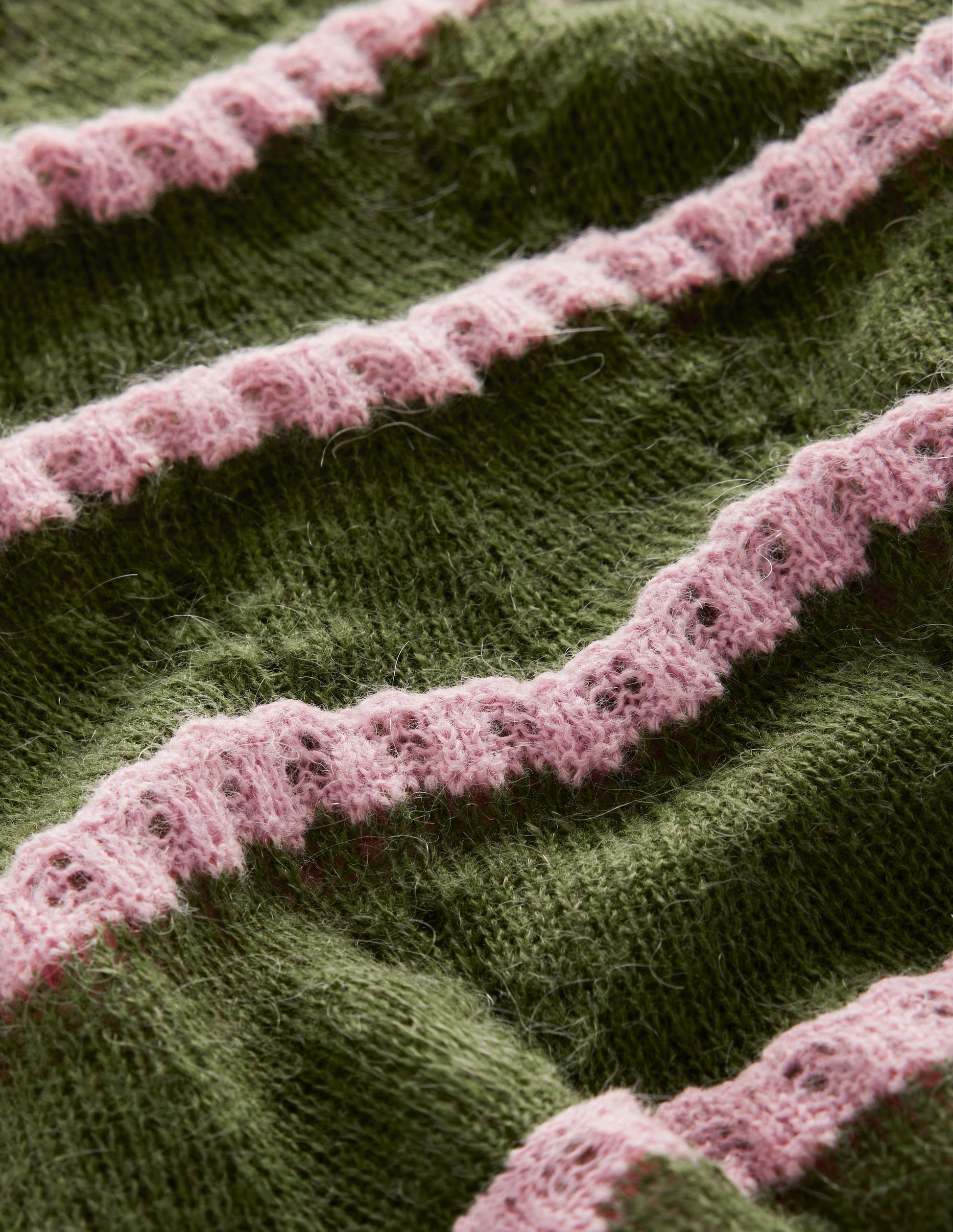 Fluffy Pointelle Stitch Jumper-Green, Spring Blossom Pink-6