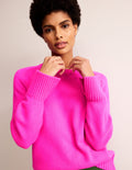 Split Cuff Cashmere Jumper-Pop Pansy Pink