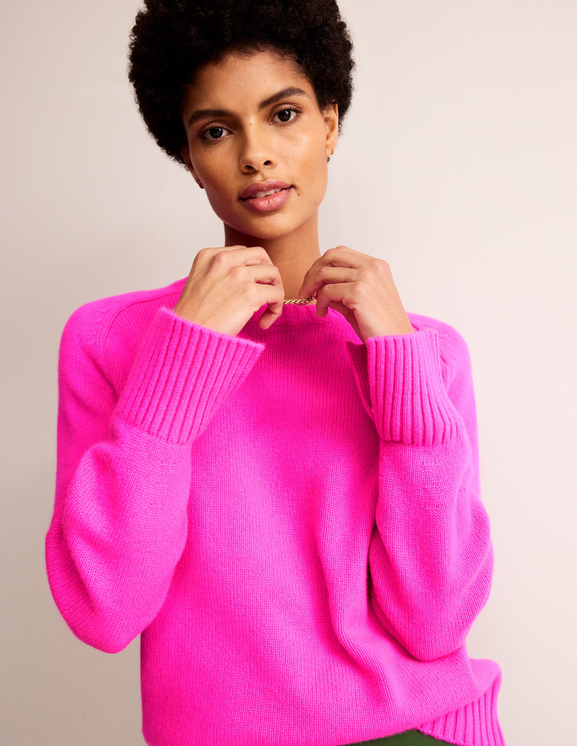 Split Cuff Cashmere Jumper-Pop Pansy Pink - Image 1