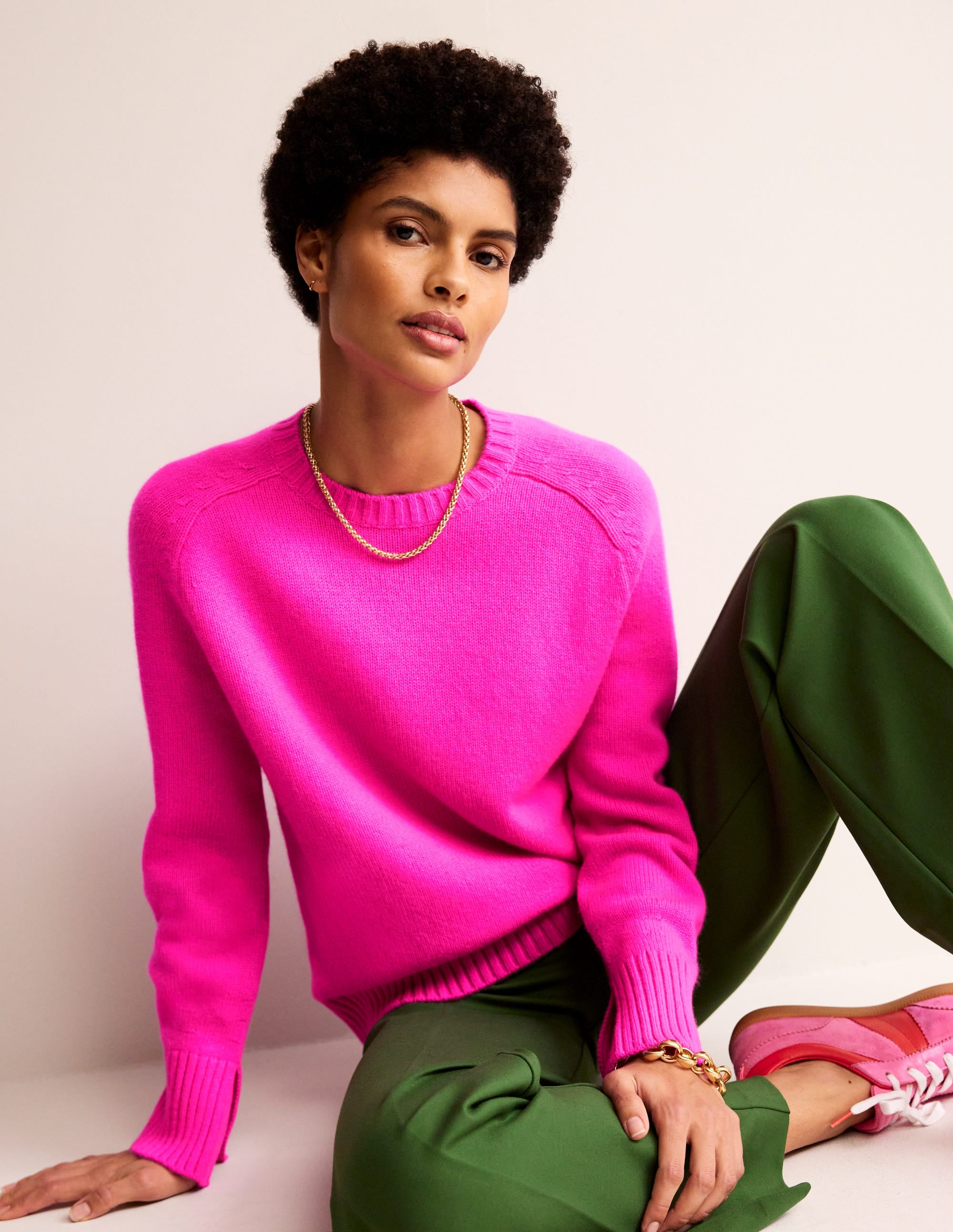 Split Cuff Cashmere Jumper-Pop Pansy Pink - Image 2