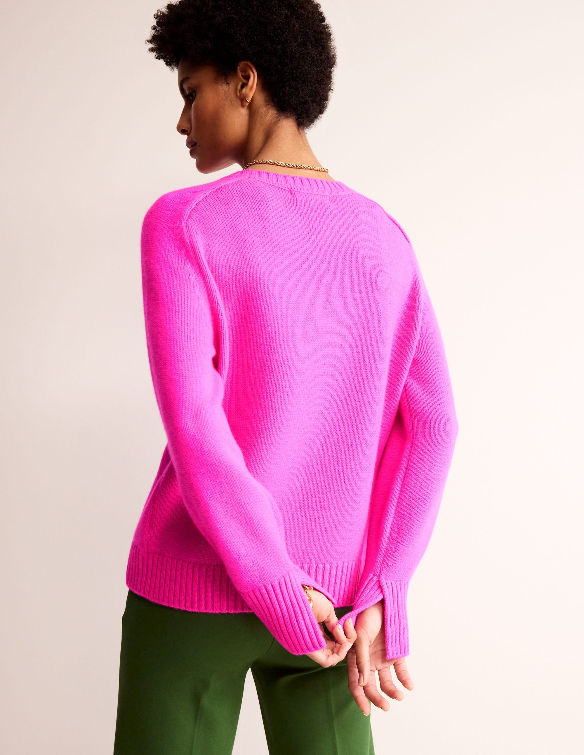 Split Cuff Cashmere Jumper-Pop Pansy Pink - Image 3
