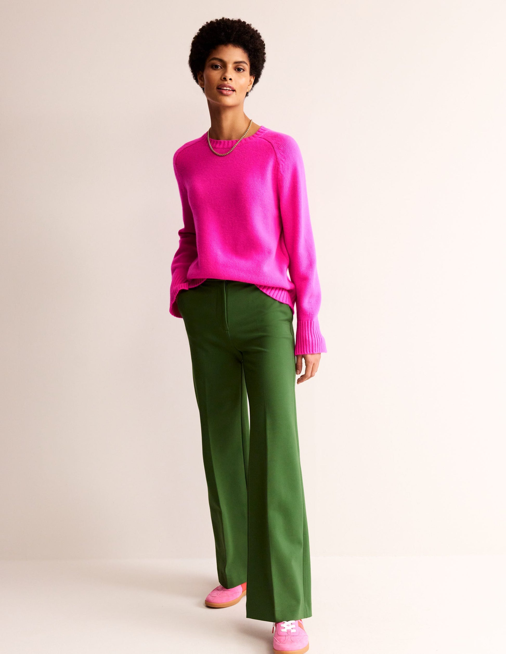 Split Cuff Cashmere Jumper-Pop Pansy Pink-4