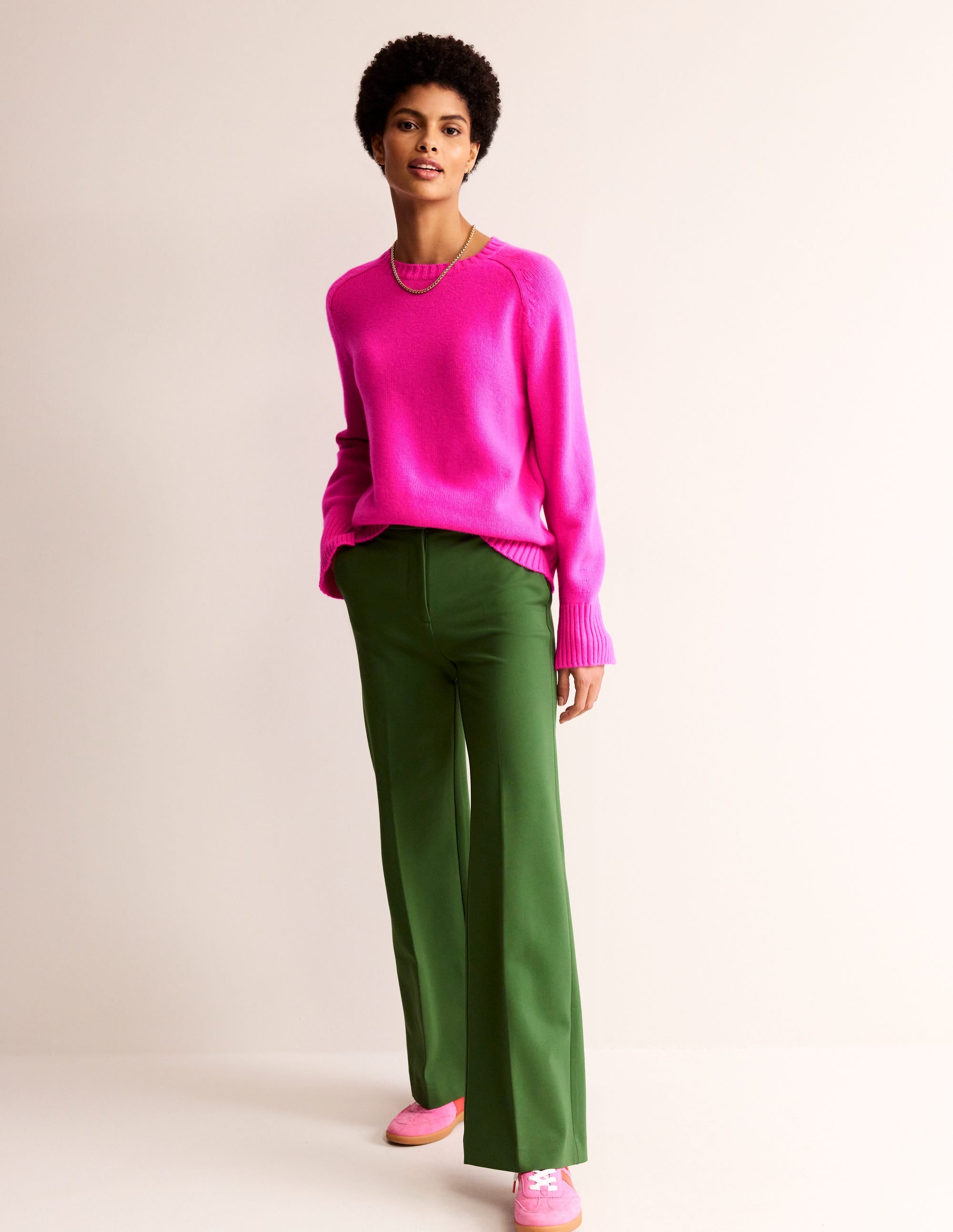 Split Cuff Cashmere Jumper-Pop Pansy Pink - Image 4