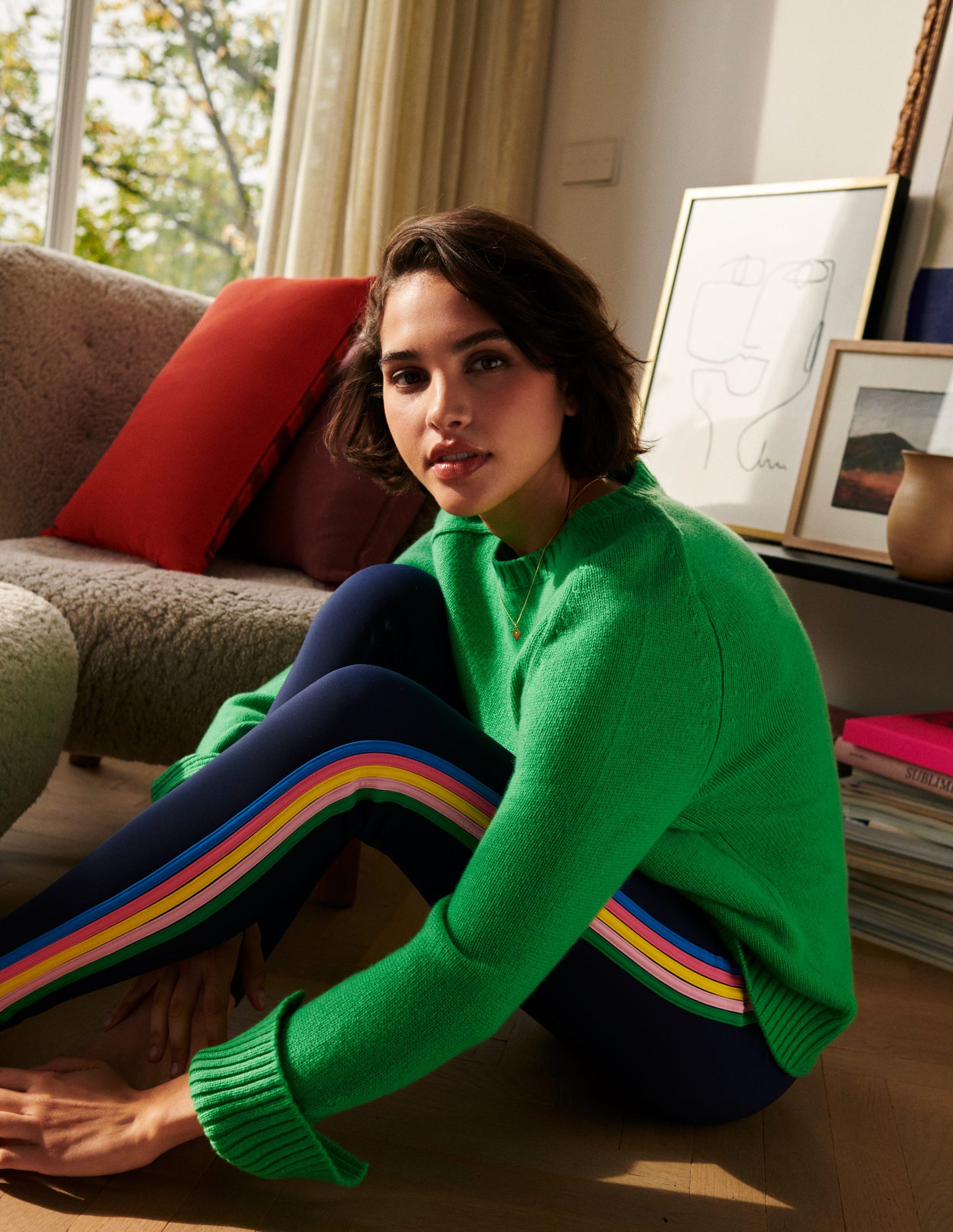 Split Cuff Cashmere Jumper-Bright Green-5