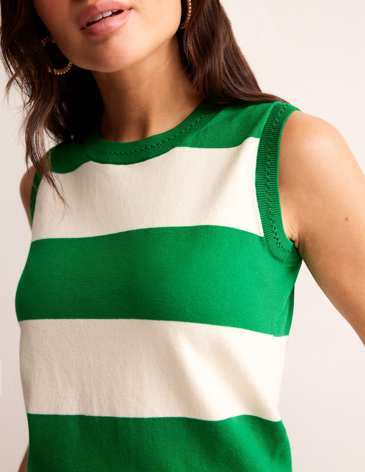 Catriona Crew Neck Cotton Tank-Rich Emerald / Ivory