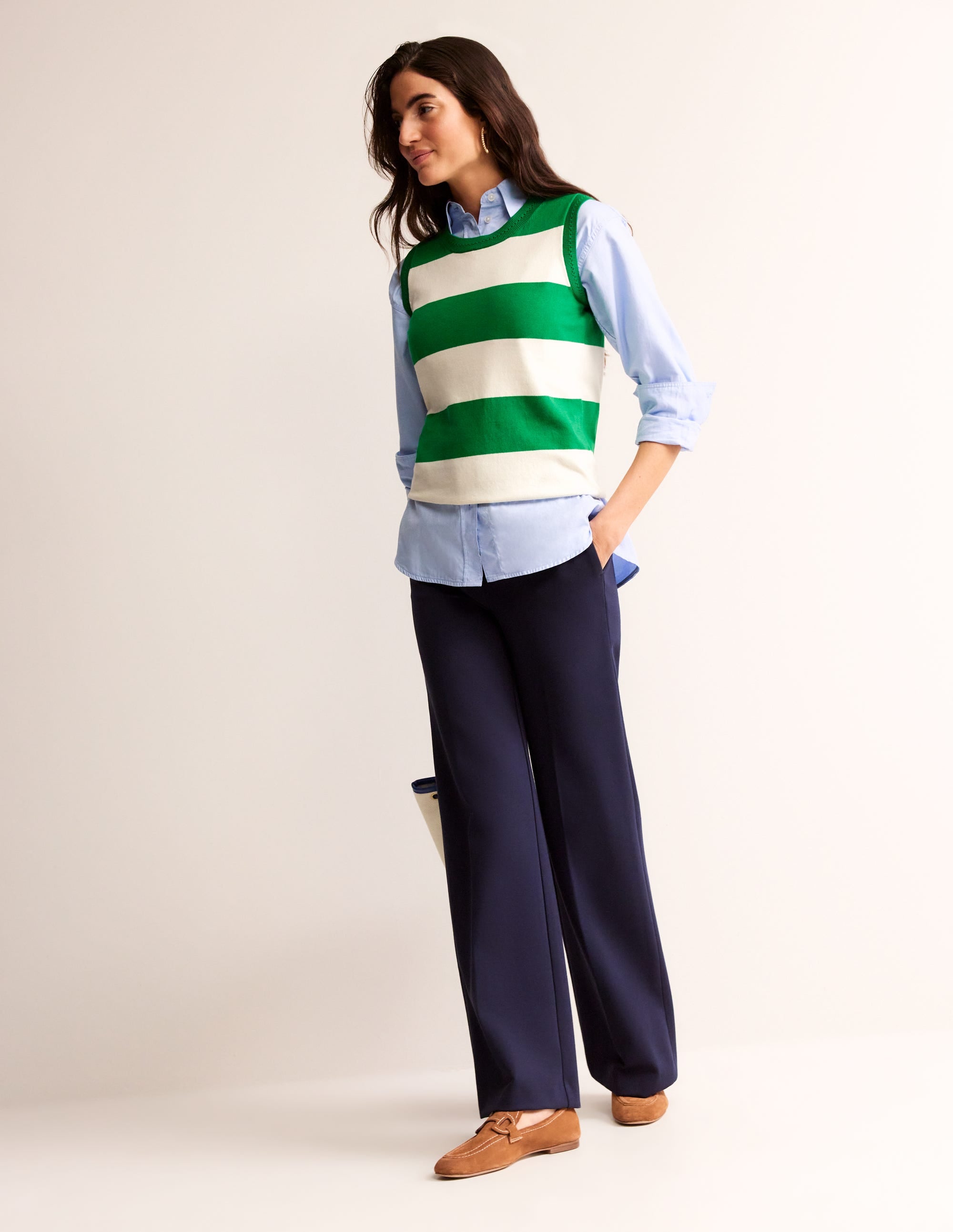 Catriona Crew Neck Cotton Tank-Rich Emerald / Ivory - Image 4