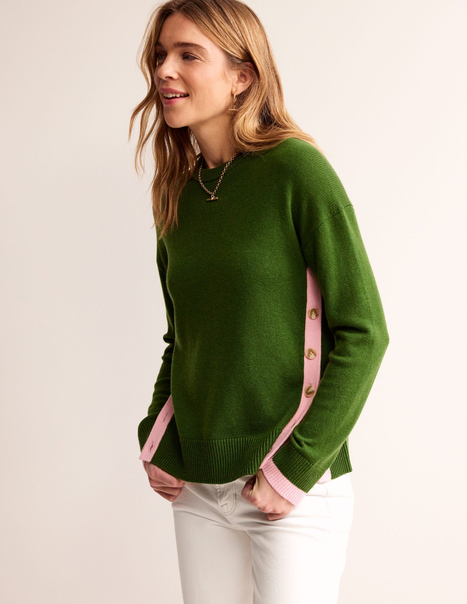 Alma Contrast Trim Jumper-Garden Green, Spring Blossom-1