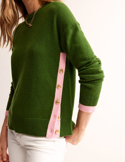 Alma Contrast Trim Jumper-Garden Green, Spring Blossom-2