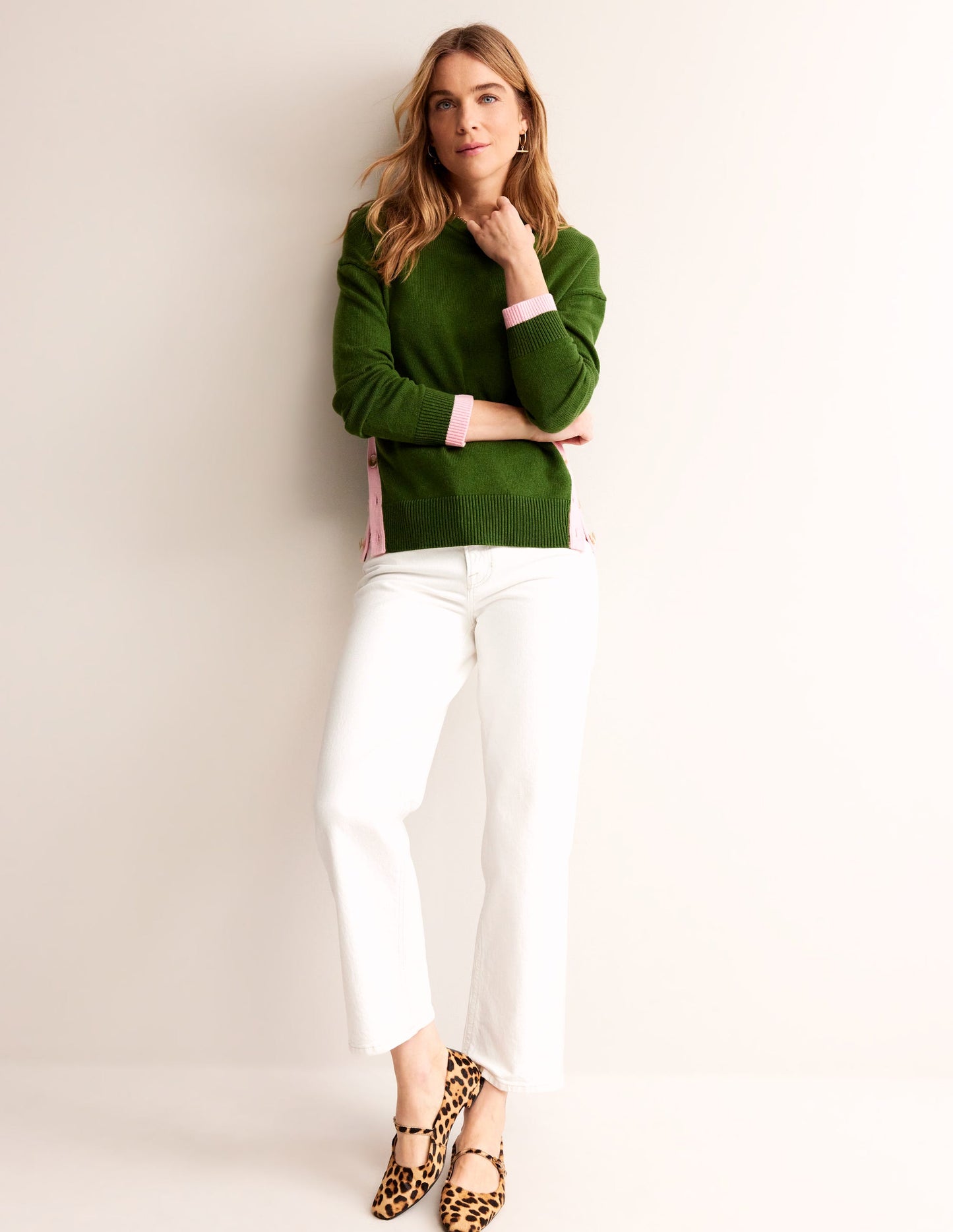 Alma Contrast Trim Jumper-Garden Green, Spring Blossom