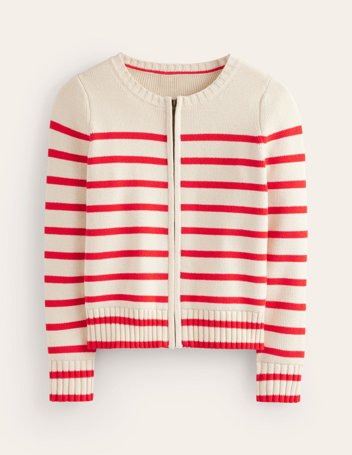 Cotton Breton Cardigan-Warm Ivory, Post Box Red - Image 6