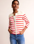 Cotton Breton Cardigan-Warm Ivory, Post Box Red