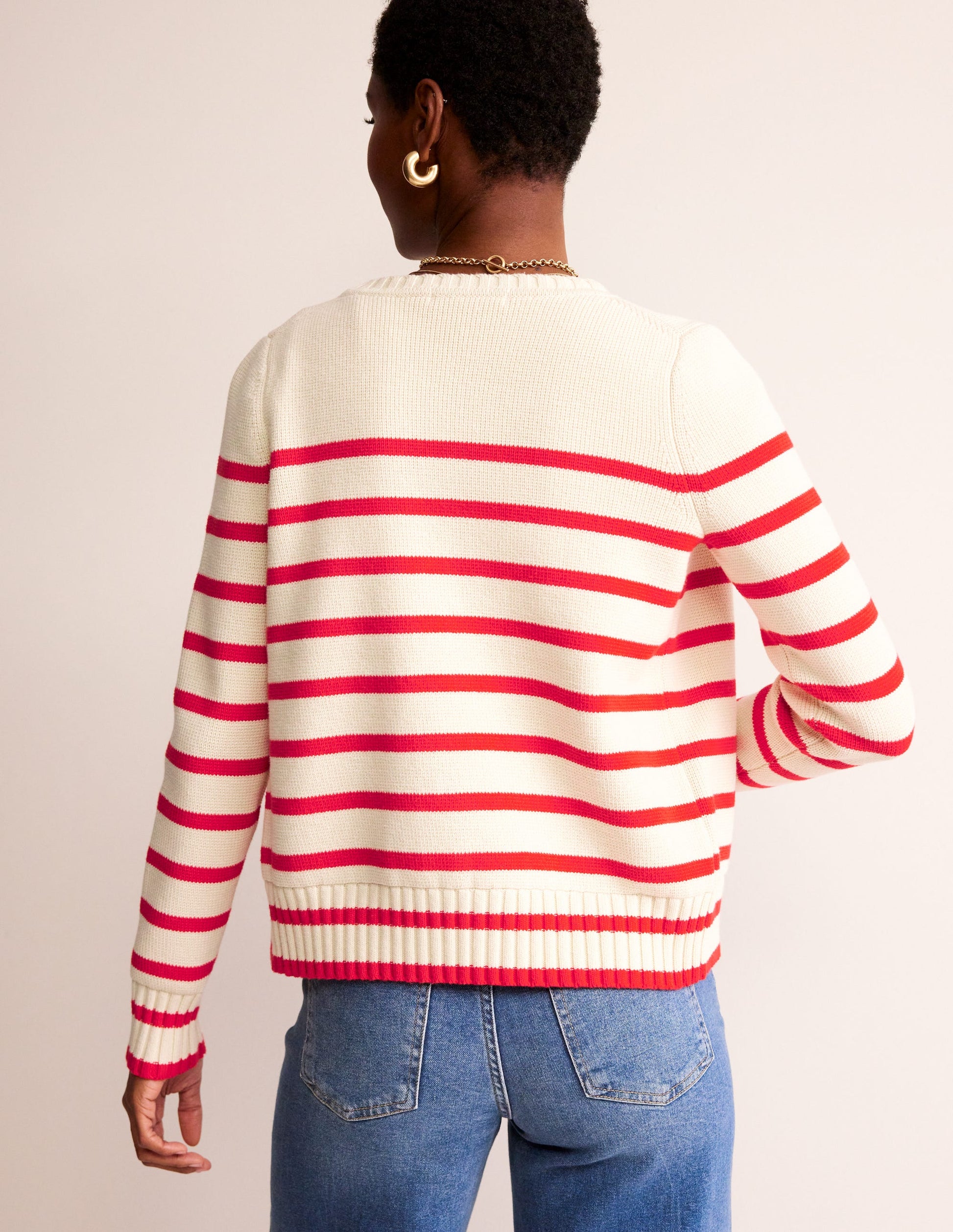 Cotton Breton Cardigan-Warm Ivory, Post Box Red-3