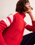 Knitted Zip-up Cardigan-Post Box Red, Ivory Stripe