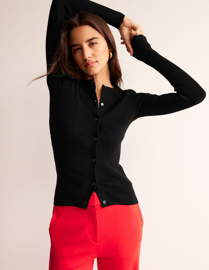 Cotton Rib Cardigan-Black