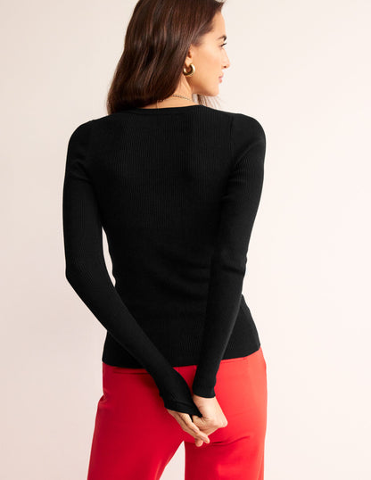 Cotton Rib Cardigan-Black-3