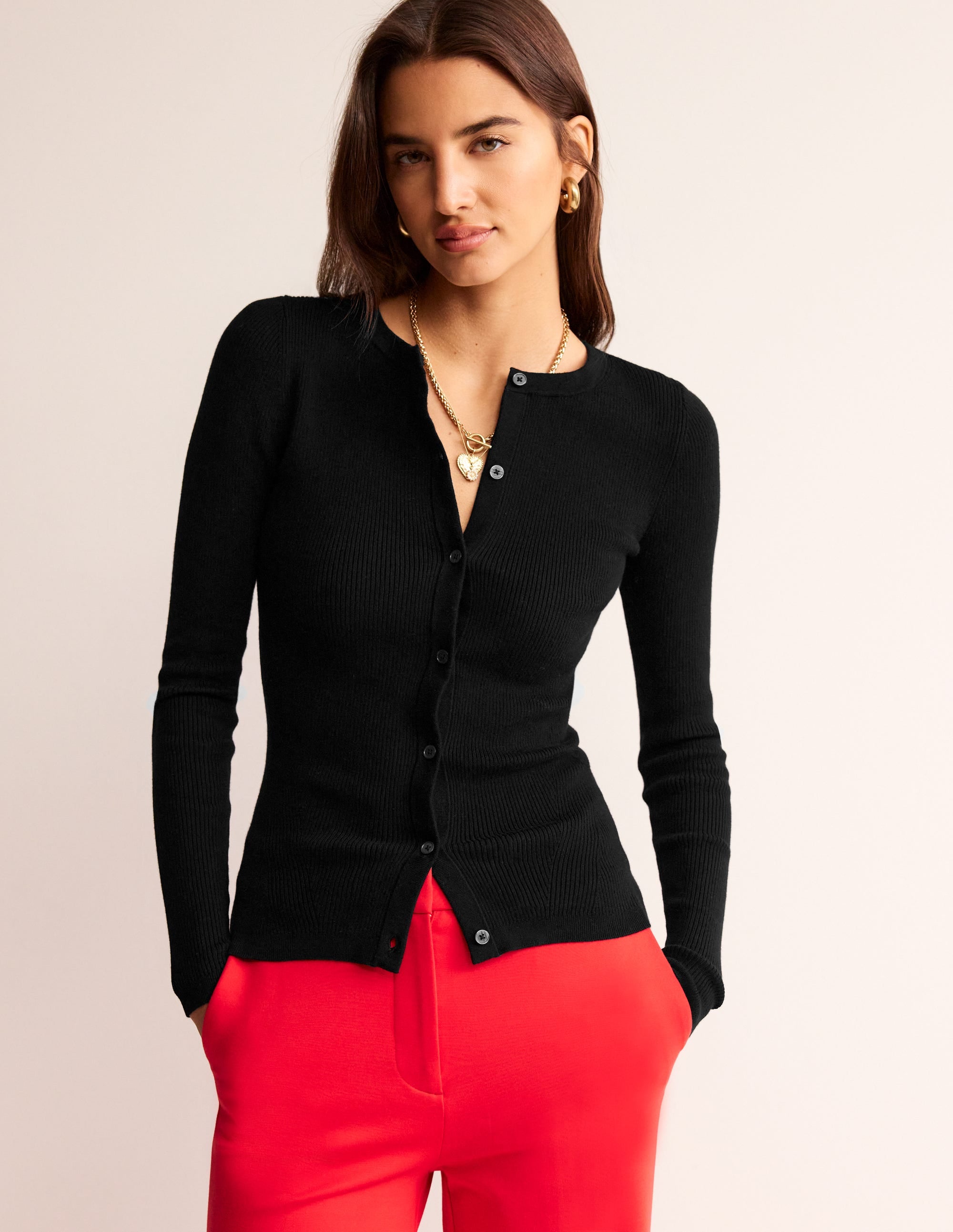 Cotton Rib Cardigan-Black - Image 4