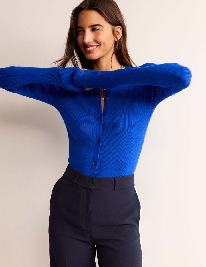 Cotton Rib Cardigan-Bright Blue