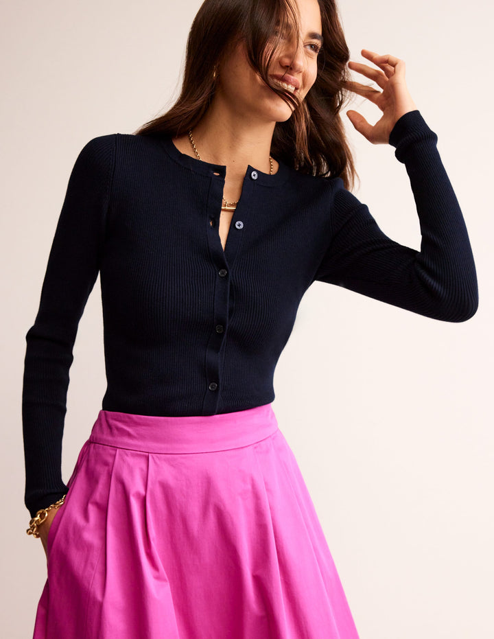 Cotton Rib Cardigan-Navy
