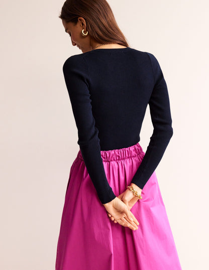 Cotton Rib Cardigan-Navy-3